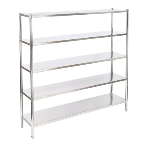 Stainless Steel Storage Shelf,Floor Standing Adjustable Height Shelf Storage Unit,Heavy Duty Commercial Shelf Storage Rack Display Goods for Shopping Malls Libraries Warehouses(5 Tiers-71Inch)