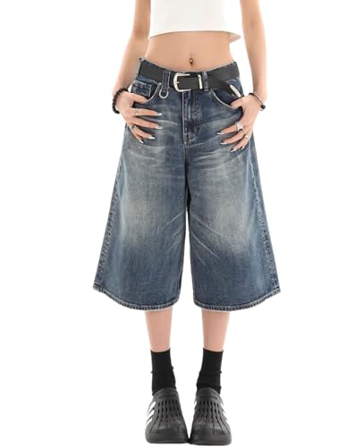 Baggy Wide Leg Cropped Jeans for Women Men Low Waist Jorts Y2k Casual Denim Pants Grunge Summer Clothes.