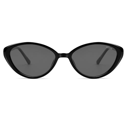 SOJOS Women's Retro Cat Eye Sunglasses Polarized TR90 Ultra-Lightweight, Oval Vintage Shades UV400 Protection, Black/Grey