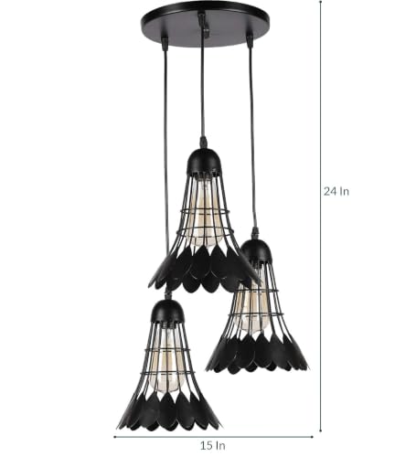 Image of Badminton Shuttle Black Hanging Light for Home Decor 3-Light Pendant Lamp Metal Ceiling Hanging Light (Bulb Not Included) Cluster Set