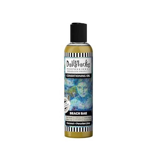 Dollylocks Organic Dreadlock Conditioning Oil - Vegan Loc Moisturizer, Dread Hair Products w/ Avocado, Jojoba, Coconut & Hemp Seed Oil, No Residue Dreadlock Hair Products, Coconut Lime Grapefruit, 4oz