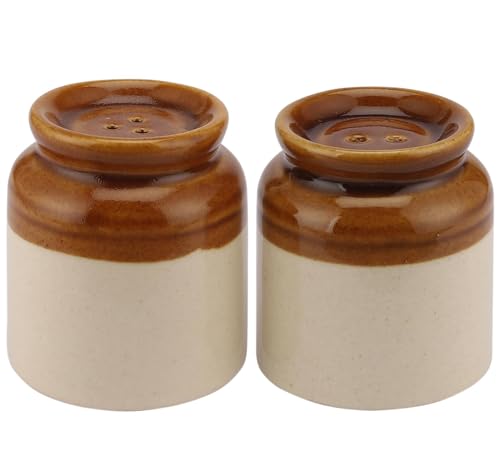 Image of Elegant Ceramic Salt Pepper Set for Dining Table & Kitchen Salt Shakers Set | Classic Design, Easy Refill, Perfect for Kitchen & Dining - 60ML (with Tray, 1 Set)