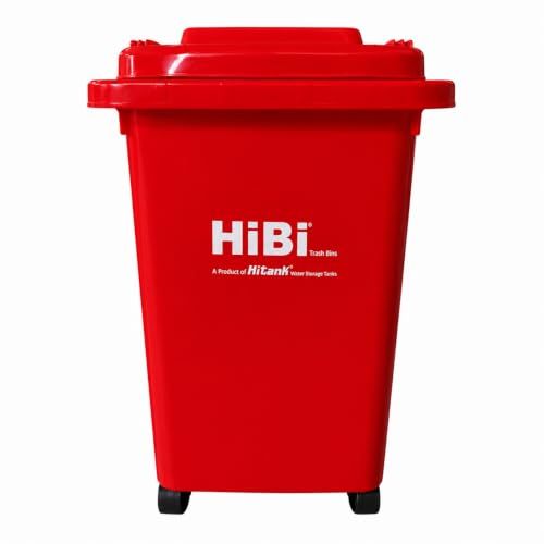Image of HiBi AW 50 Litre Dustbin - Large Outdoor Waste Bin | Heavy Duty Garbage Container with Wheels | Durable Plastic Trash Can for Home, Office, Hospitals, Public Areas (Red Colour)