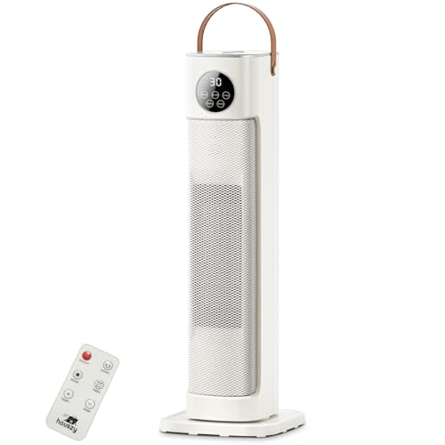 PTC Ceramic Tower Heater 2000W Oscillating Heater(Fan for Heating) with Thermostat 12 Hour Timer (Schedule Off) Remote Tip-Over & Overheat Protection LED Display BS Plug White by Houszy