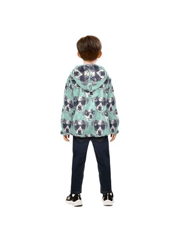 Sunglasses Dog Turquoise Background Girls Fleece Jacket Girls Fall Boys Coats Zip Up Hoodie Children Outerwear 2-10T4