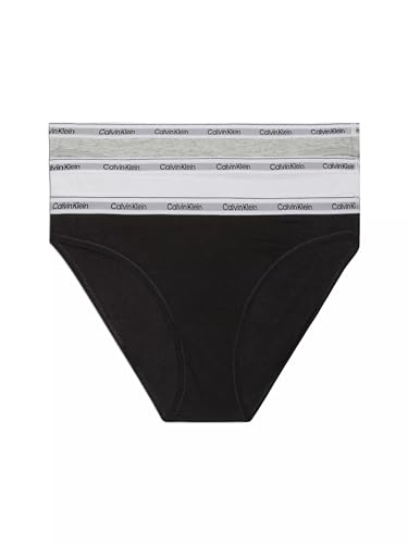 Calvin Klein Braguitas Tipo Bikini Pack de 3 Mujer Algodón elástico, Multicolor (Black/White/Grey Heather), L