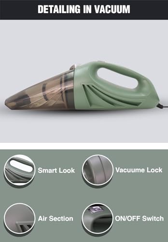 Image of Voroly 5000PA Power Suction Handheld Car Vacuum Cleaner for Car Dry and Wet DC12V (Light Green)