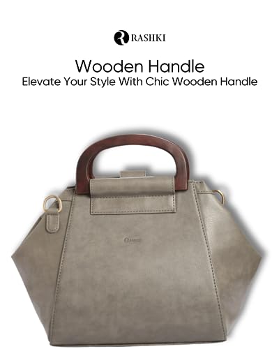 Image of RASHKI UNICA - Womens Vegan Leather Handbag | Spacious Compartment | Real Wood Handle | Detachable and adjustable Shoulder Strap | Zipper closure and magnetic button