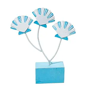Mediterranean Style Wood Fish Scallop Household Ornament Light Blue Shell