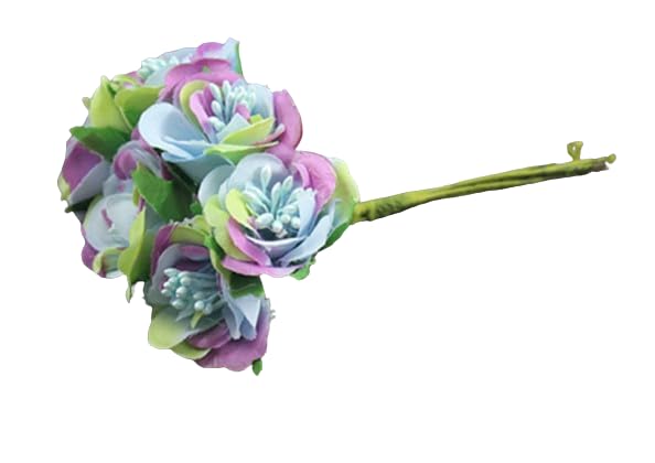 30 stems Artificial Mini Fabric Fake Flower, Small Flowers for Crafts, Flowers Wedding Bouquet, Mini Flowers with Stems for DIY Project, Scrapbooking Embellishment SF004 (Purple blue (SF004))