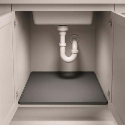 BASIN - Heavy Duty Under Sink Mat - The Original Silicone Under Sink Mats for Kitchen Waterproof - Under Sink Tray for Kitchen Waterproof - Under Sink Cover Cabinet Liner Gray 22x22