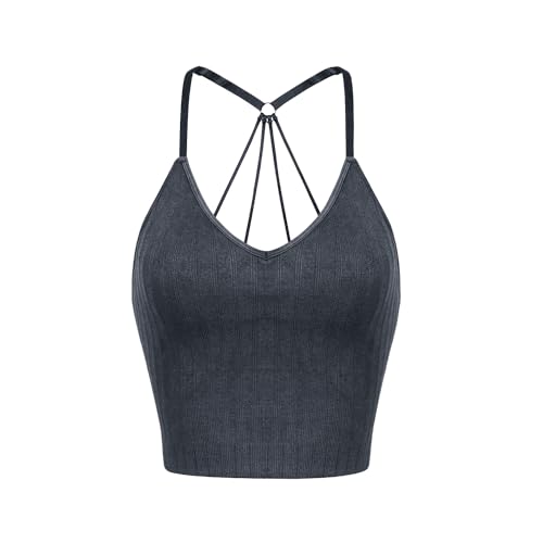 Image of ODODOS Seamless Padded Sports Bra for Women Strappy Longline Wirefree Brami Ribbed Crop Tank Tops