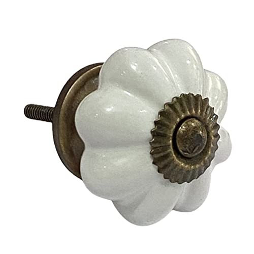 Image of Maison Belle Ceramic Door Knobs - Gold Antique Finish (Size 1.75 INCH, Pack of 6) (1 - White Melon)