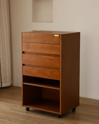 DJAR Art Supplies Cabinet with Drawers & Compartments, Wooden Art Cabinet with Caster Wheels for Artists, Adults