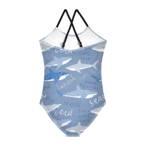 Sharks Pattern Girls One Piece Swimsuits Summer Quick Dry Beach Bathing Suit2