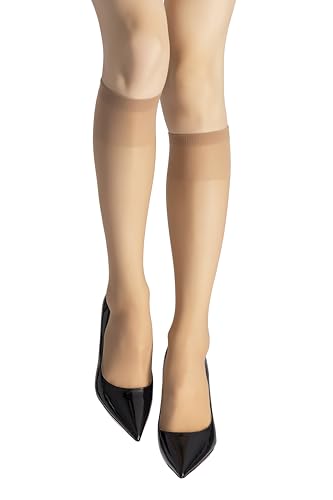 Image of leg elegant Sheer Knee High Stockings for Women, 6 Pairs Knee High Transparent Toes Nylons Pantyhose for Women