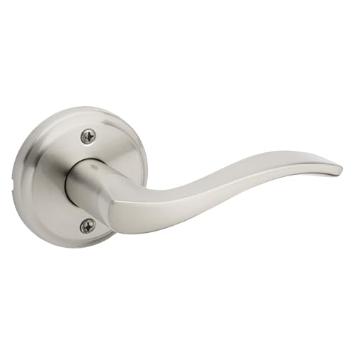 Image of Kwikset Sedona Dummy Door Handle, Single Sided Lever for Closets, French Double Doors, and Pantry, Satin Nickel Non-Turning Right Handed Interior Push /Pull Lever, with Microban Protection