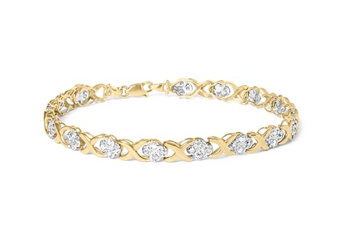 Haus of Brilliance 10K Yellow Gold 1.00 Cttw Diamond Cluster X Link Tennis Link 7.50" Bracelet (I-J Color, I2-I3 Clarity)