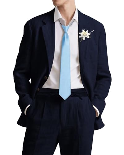 Mens Linen Suit Slim Fit 2 Piece Set Lightweight Jacket Pant for Summer Beach Wedding Groomsmen Prom