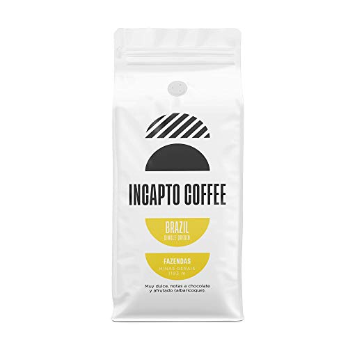 Incapto Coffee - Café en Grano de Brasil Minas Gerais Fazendas 500g | Café Sudamericano | Dulce y Equilibrado | Notas de Chocolate y Albaricoque | Aroma Afrutado | Cuerpo y Textura Agradables