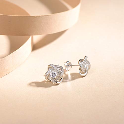 FANCIME White Gold Plated Real Sterling Silver Hypoallergenic Stunning Cubic Zirconia CZs Big/Large Daith Flower Knot Studs Earrings For Women Wedding Bridal，Size 12mm2