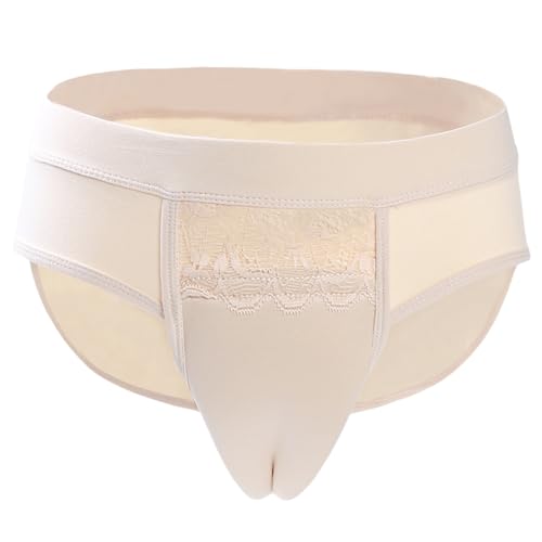 FEOYA Lace Thong Men Tucking Underwear for Trans Women Bulge Hiding Gaff Thong Sissy Panties