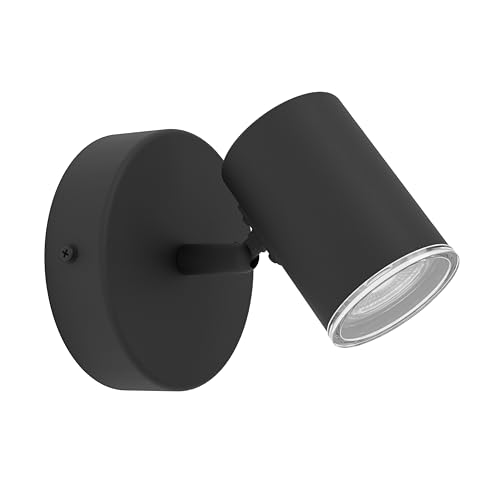 EGLO Spot Wandlampe Consuma 1, Leselampe mit flexiblem Stahler, Wandleuchte für Wohnzimmer und Badezimmer, Wandstrahler aus Stahl in Schwarz, GU10 Fassung, IP44