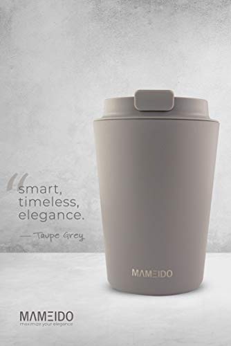 MAMEIDO Termo Cafe 350ml - Vaso Termico Antigoteo, Taza Termica acero inox sin BPA, Vaso Termo Cafe para llevar (Taupe Grey, 0,35l) - Imagen 3