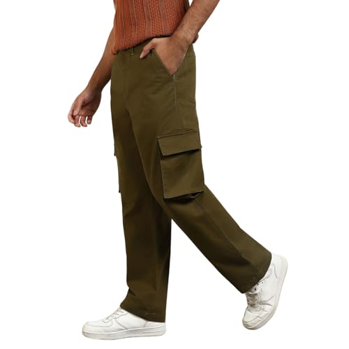 Image of NOBERO Men's Straight Fit Mid Rise Wanderer Travel Cargo Pants | Multiple Pockets | | Lowers for | Casual Wear | Sports | Gym | Trek | Lowers