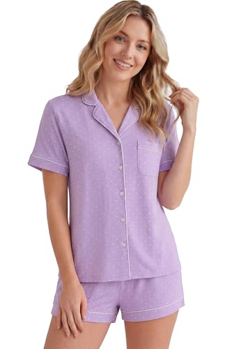 Image of LUBOT Womens Bamboo Viscose Pajamas for Women PJ Set 2 Piece Cooling Soft Short Sleeve Capri Pants Summer Sleepwear Set S-XXL