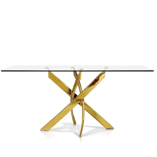 Selin Modern Rectangular Dining Table with Stainless Steel Base in Gold and Clear Tempered Glass Top by HCD - Used condition - Image 2