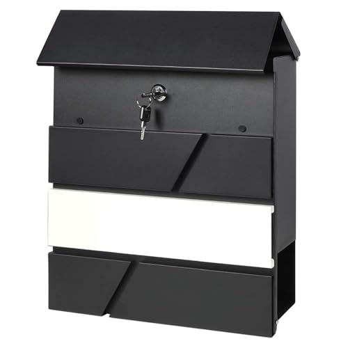 Boîte aux lettres murale grande capacité extérieure noire avec porte-revues - 6