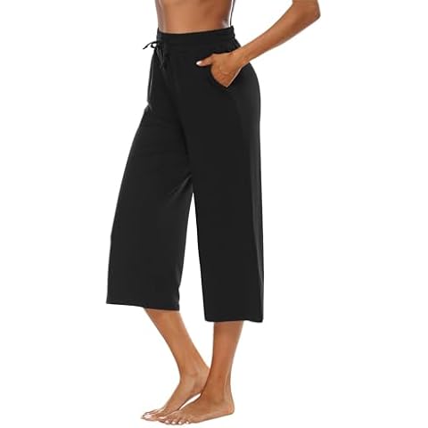 gaimoliso Capri Pants for Women Wide Leg High Waisted Drawstring Loose Casual Yoga Workout Sweatpants with Pockets,Black Cover