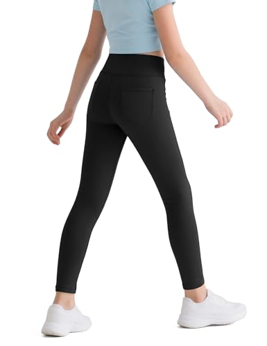 HASMES Girls Athletic Leggings High Waisted Comfort Soft Elastic Yoga Dance Running Pants with Pockets Activewear2