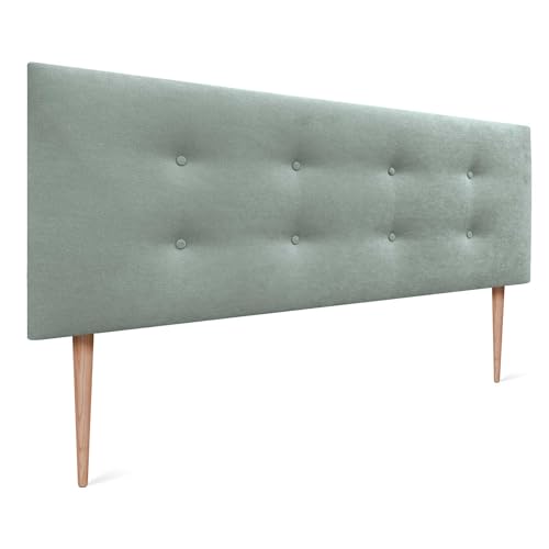 DHOME Cabecero de Polipiel o Tela AQUALINE Pro con 2 Hileras de Botones y Patas Cabezal Tapizado Cama Lujo (Tela Verde Agua, 150x105cm (Camas 150/160))