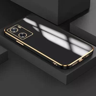 Image of Apurb Store for Oppo 10 Plating Square Gold Frame Phone Case Luxury Soft Silicone Back Cover (for Oppo A57 5G, Black)