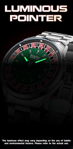 Image of MARK FAIRWHALE Casino Roulette Dial Men's Watch, Stainless Steel Band, Silver Green, 43mm, Quartz Movement, Water Resistant 3 Bar, Luminous Hands