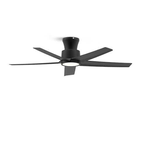 ocioc 44 inch Ceiling Fans with Lights and Remote, Dimmable Ceiling Fans with Reversible Quiet DC Motor, Flush Mount, 3CCT, Black Ceiling Fan for Bedroom Living room Indoor/Outdoor