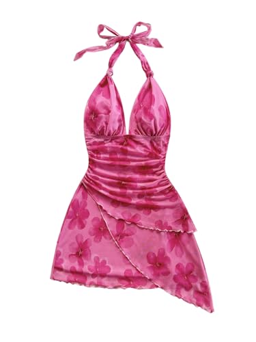 Image of SOLY HUX Women's Y2K Dress Summer Tie Dye Print Sexy Mini Dress Retro Backless Halter Dress Club Dresses