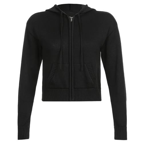 Y2k Rib Knitted Hoodie Sweaters Long Sleeve Zipper Up Knitwear Open Front Cardigan Vintage Jacket Jumper Sweatshirt2