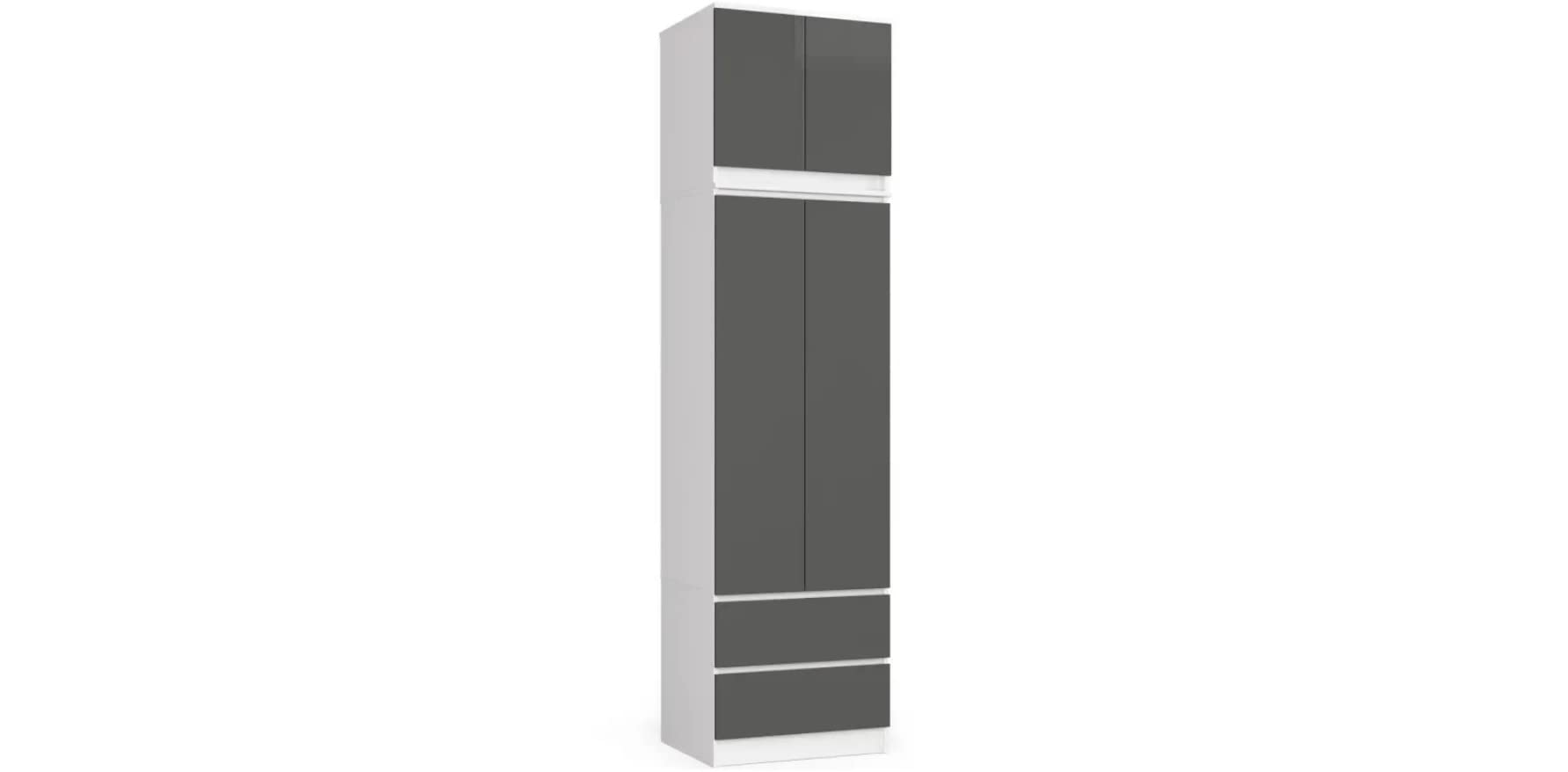 Armario BDW con Accesorio, Armario de 4 Puertas, 2 cajones, Armario para Dormitorio, salón, Pasillo, 234 x 60 x 51 cm (Blanco/Gris)