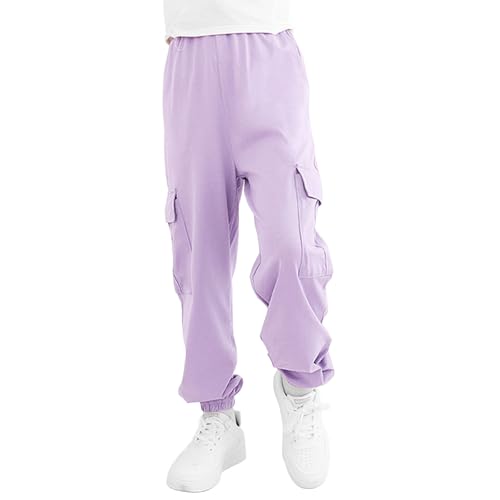 Pantalones Chandal Niño Adolescentes pantalones de pierna recta Cintura Alta Elástico Jogger Pants Casual Transpirables Joggers Pants Chándal con Multibolsillos Pantalón de Uniforme 4-12 años
