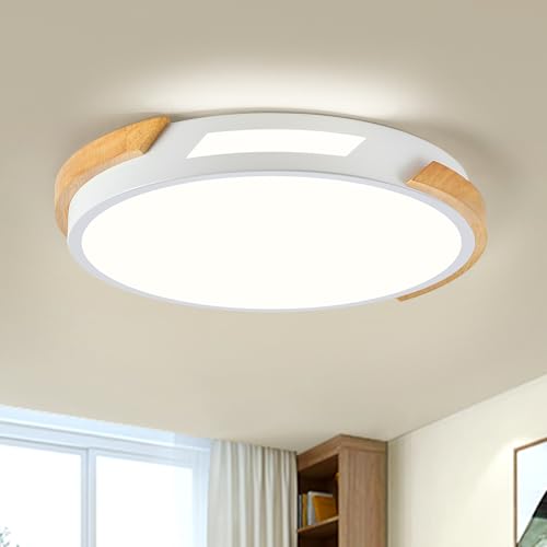 Image of Modern LED Ceiling Light, Wood Dimmable Flush Mount Ceiling Light Fixture