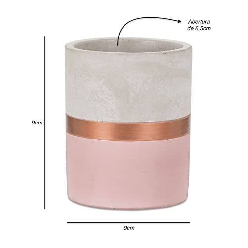 Kit Vaso em Cimento com 1 Peça, Moas, Rosa e Cobre, 11 x 9 x 9 cm