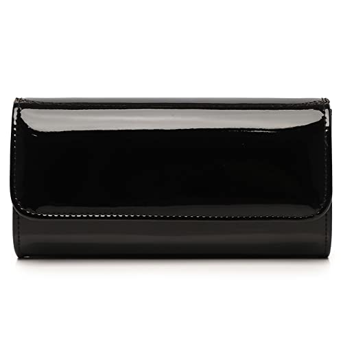 Patent Leather Envelope Clutch for Women Stylish Evening Handbag with Detachable Chain Perfect for Wedding Party & Prom (Black 018)