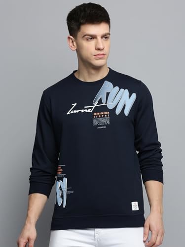 Image of SHOWOFFFF Men Printed Pullover Sweatshirt | Round Neck Full Sleeves Cotton Sweatshirt's for Mens | Coral Slim Fit Regular Length Sweatshirts for Men's