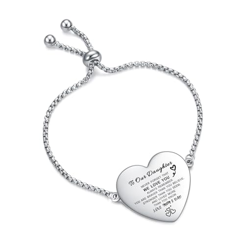 To My Daughter Bracelet Inspirational Bracelet Engraved Personalized Gifts to Daughter from Dad Mom Adjustable Bracelet2