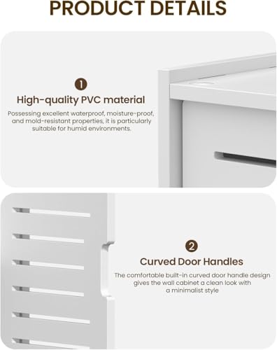 خزانة تخزين للحمام، رف تخزين جداري مكون من 3 طبقات، خزانة أدوية موفرة للمساحة مع باب، خزانة تخزين فوق المرحاض لغرفة الغسيل والمطبخ وغرفة المعيشة من يو هووم