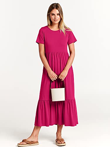 Image of ANRABESS Womens 2026 Summer Casual Maxi Dress A line Tiered Flowy Short Sleeve Crewneck T Shirt Beach Travel Long Dresses