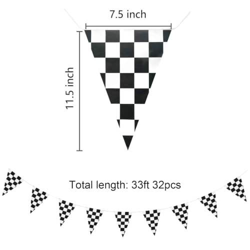 Image of Piokio 10 Meters Black and White Checkered Flag Banner - Racing Flags for Nascar Cars Birthday Party Decorations Supplies
